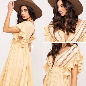 Free People Midi Dress L Boho Embroidered Oversized